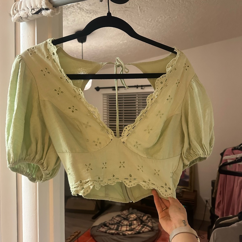 For Love And Lemons Light Green Eyelet Blouse